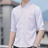衬衫男中袖2026新款春夏季韩版潮流修身条纹男士衬衣男生五分袖，男装衬衫，奇怪漫猴工厂店
