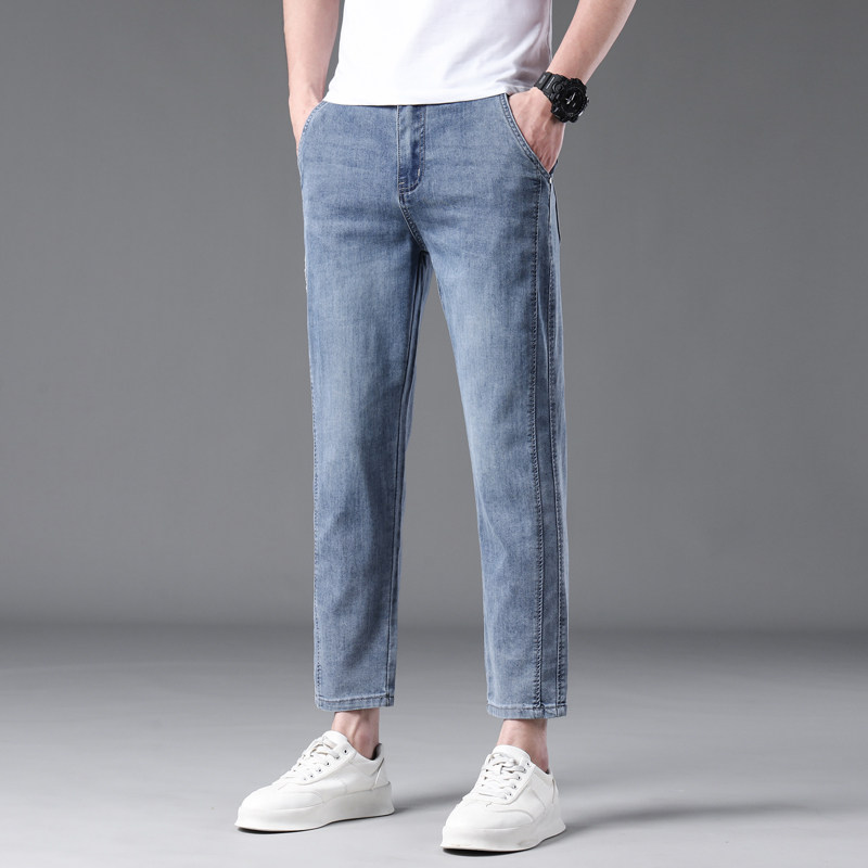 矮个子新款九分裤八分裤薄款直筒裤男生弹力牛仔裤，男装牛仔裤，奇怪漫猴工厂店