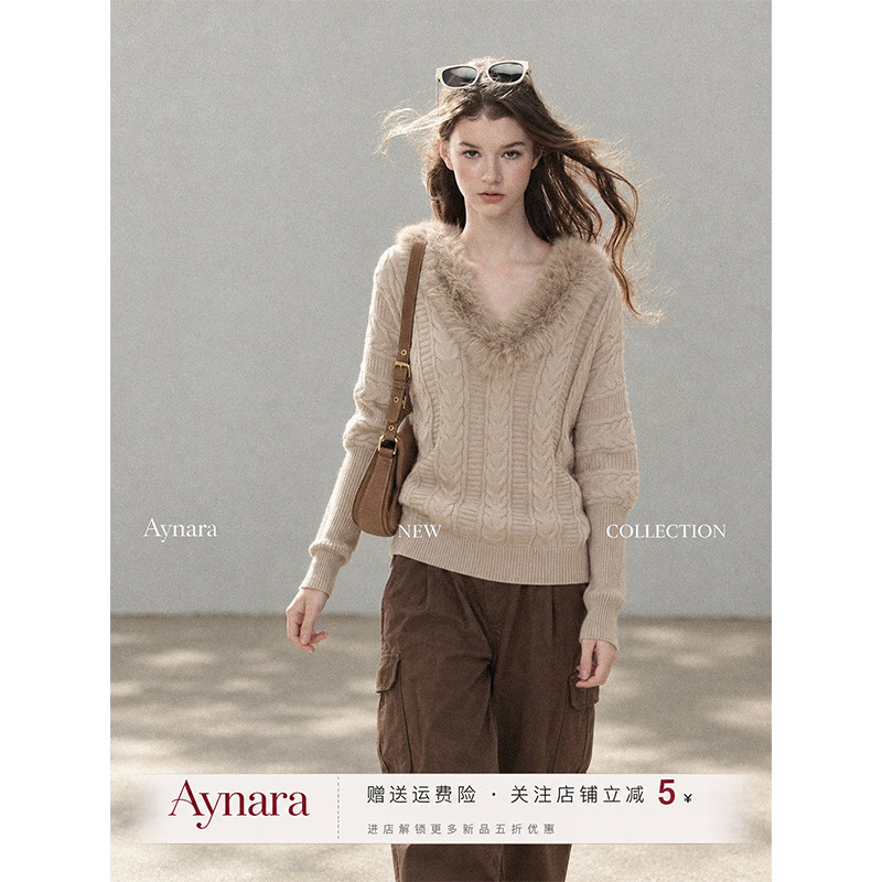 Aynara秋冬蝙蝠袖V领针织衫女