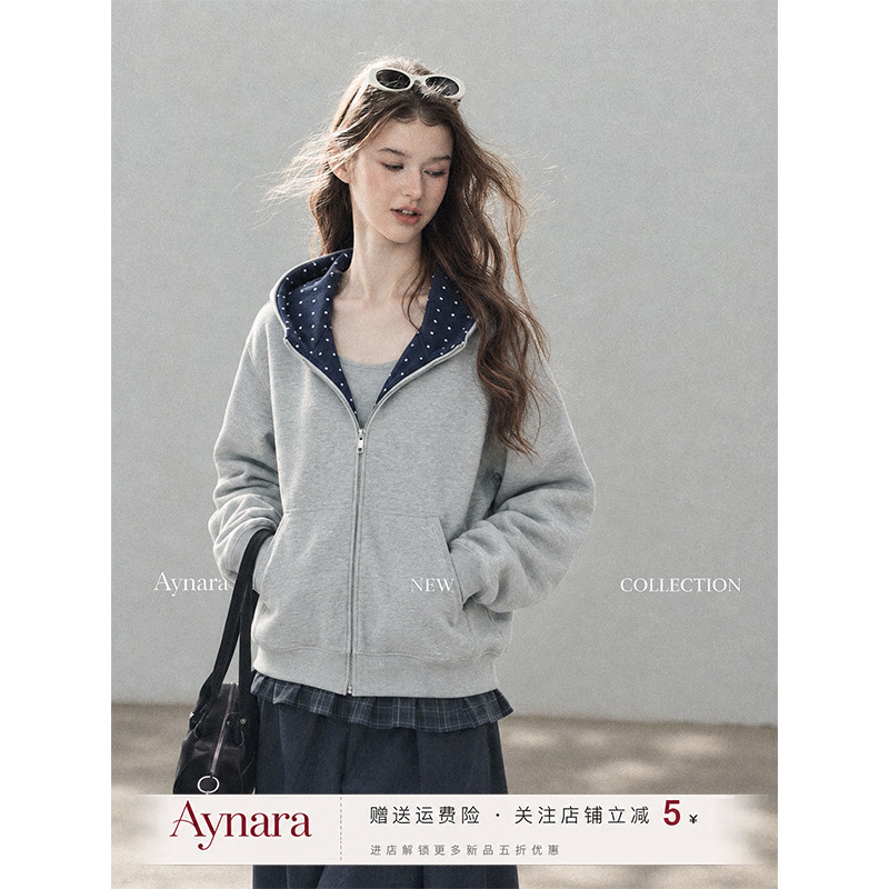 Aynara加绒加厚波点连帽卫衣女