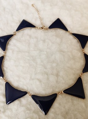 青岛饰品外贸库存简洁大方气质几何三角形组合深蓝色珐琅滴釉项链