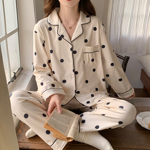 睡衣女2024新款春秋款ins韩版长袖长裤波点家居服两件套装