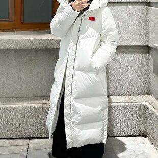 安踏冠军全天候国旗款长羽绒服过膝女防泼水鹅绒长外套162510907