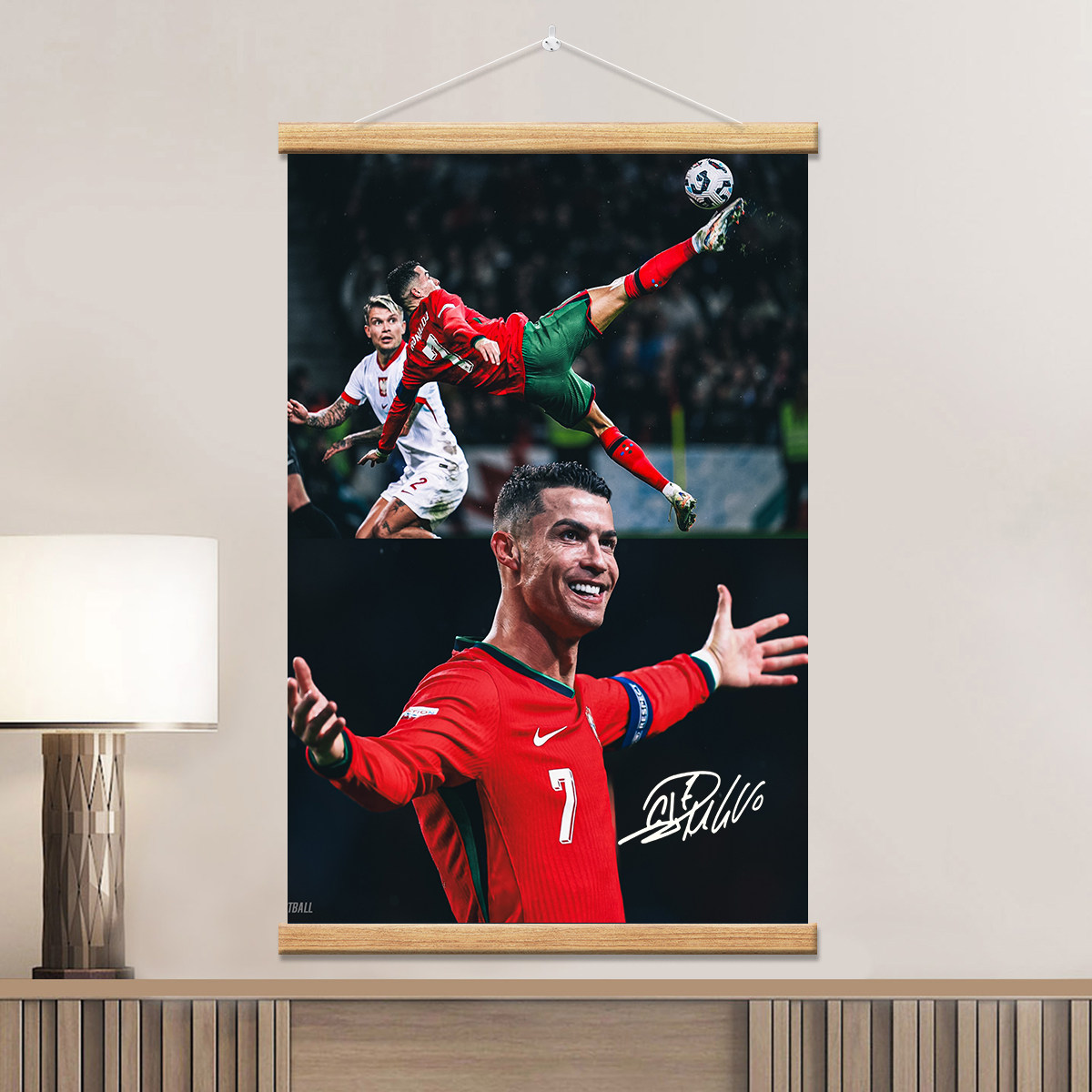 C罗倒钩瞬间签名海报装饰画足球明星周边卷轴挂画宿舍卧室墙壁画