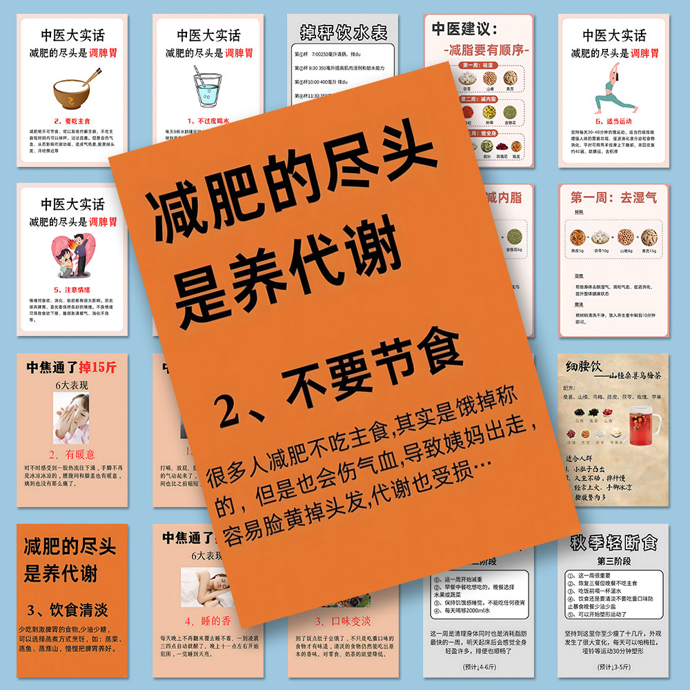 中医减肥贴纸健康养生好习惯知识科普自粘贴diy装饰墙面手机贴画