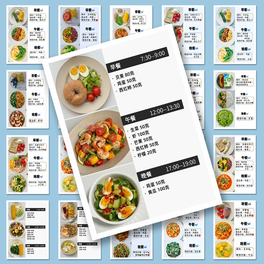 减脂三餐贴纸创意健康减肥饮食搭配参考素材DIY装饰笔记自粘贴画