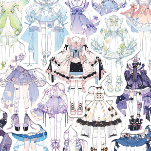 OC裙子服设贴纸卡通二次元少女兔服裙装手账素材DIY装饰手机贴画