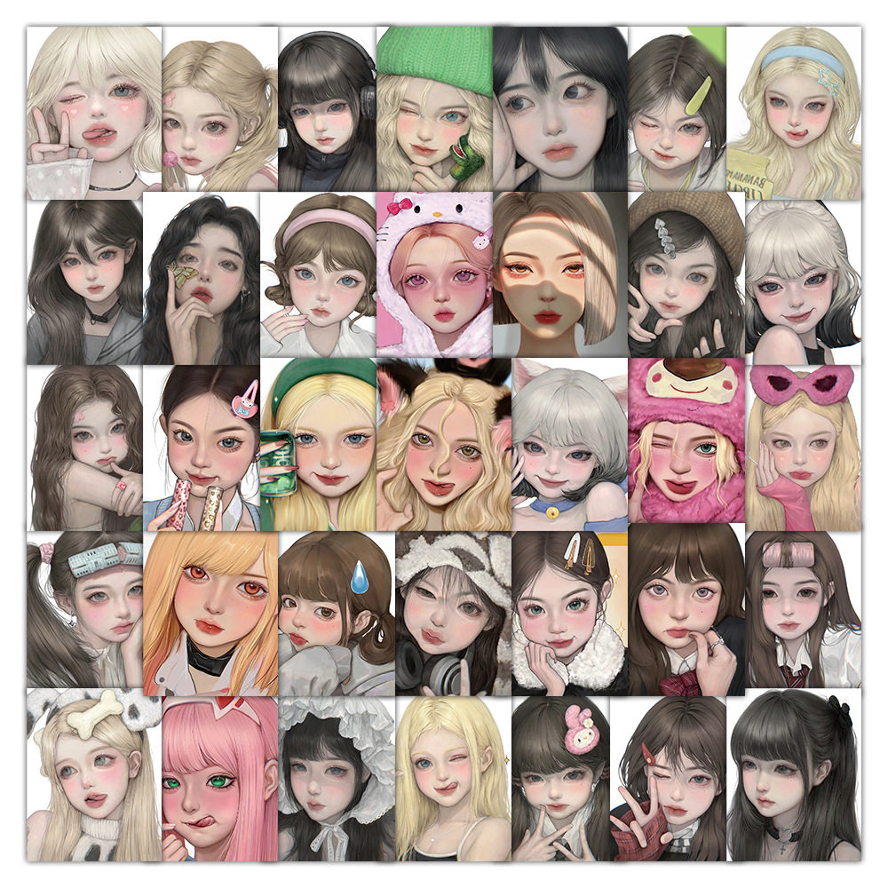 60张甜酷少女贴纸装饰笔记本行李箱滑板车手账桌面素材贴画