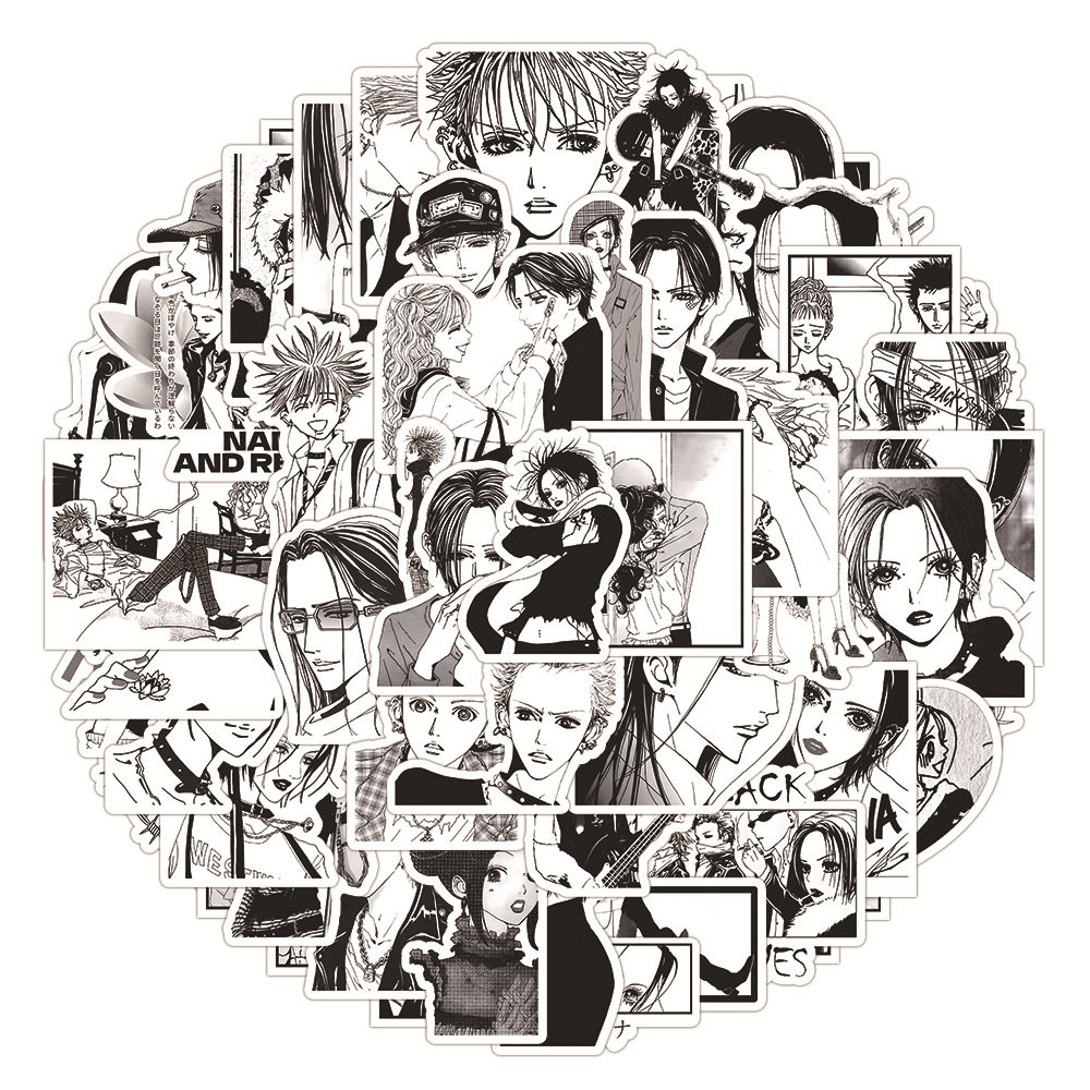 60张黑白NANA卡通贴纸手账diy笔记本文具盒滑板车贴画