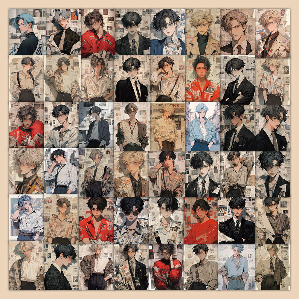 60张复古港风男手账贴纸时尚穿搭高颜值装饰手机壳笔记本贴画