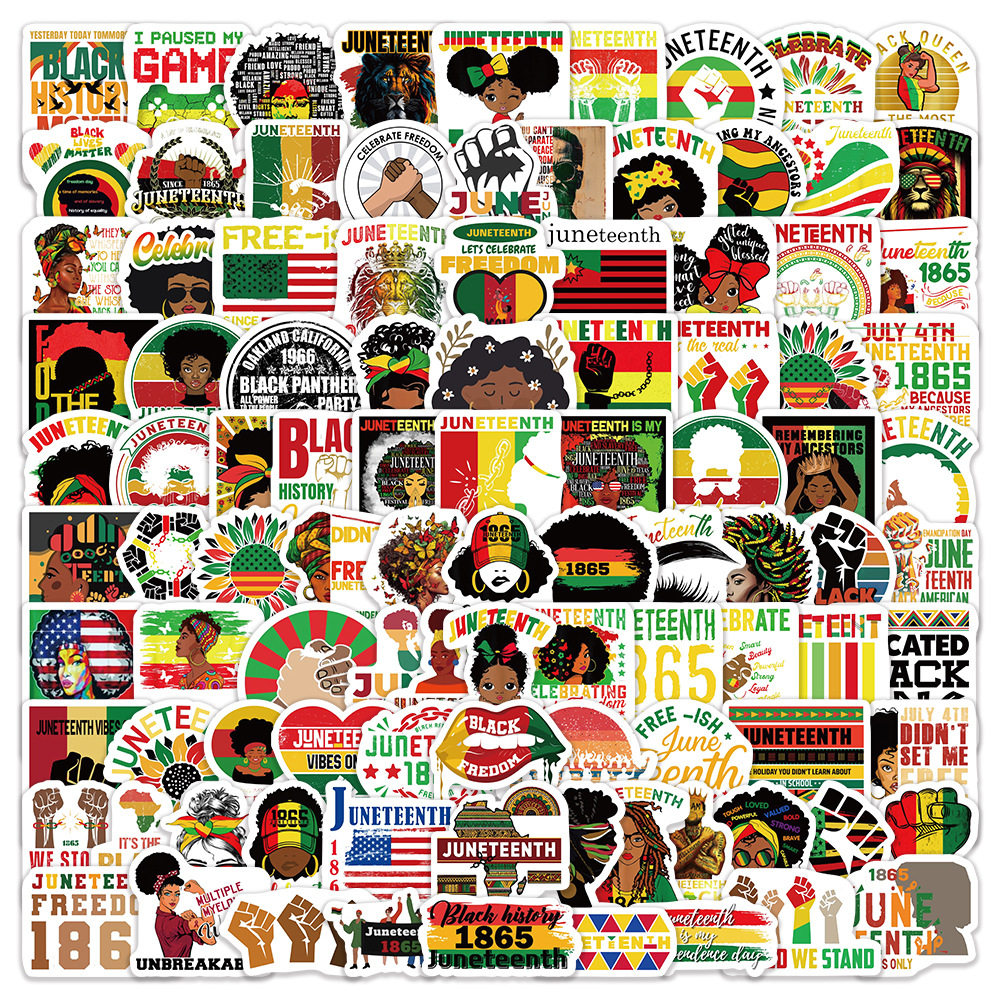 100张黑色六月节卡通贴纸装饰吉他滑板冰箱汽车水杯行李箱贴