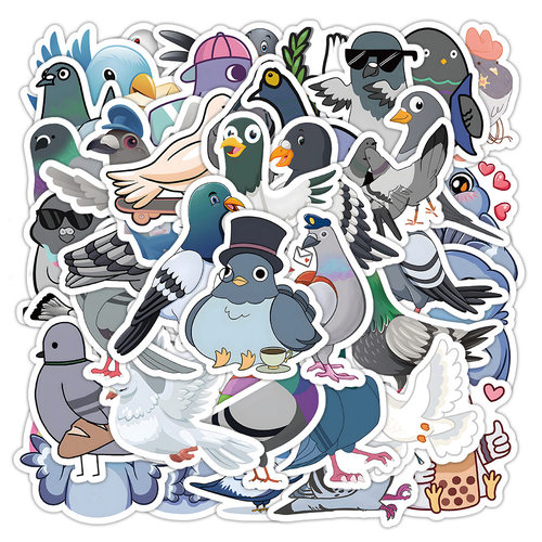 50张卡通可爱鸽子跨境贴画行李箱吉他文具盒防水贴纸素材