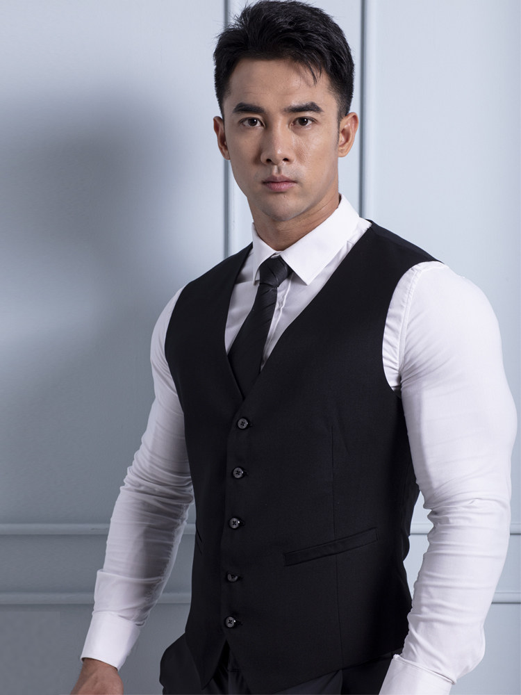 暗狱猎人 春秋新款修身黑色西服背心 肌肉男商务正装休闲西装马甲