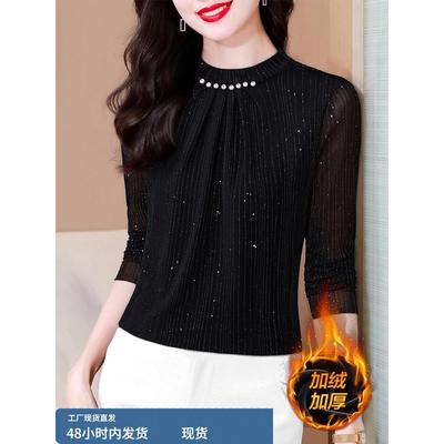 黑色半高领品牌打底衫女高档正品爆款洋气加绒加厚内搭可外穿上衣