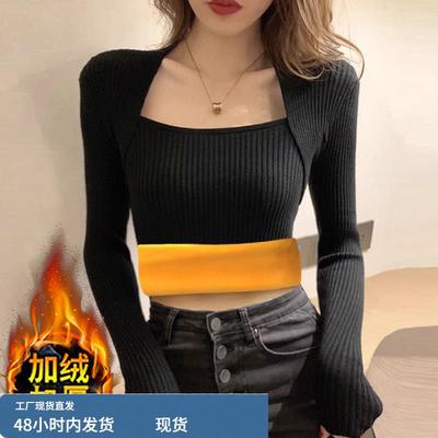 黑色加厚打底衫女春秋小个子修身内搭保暖毛衣高级感低领针织上衣