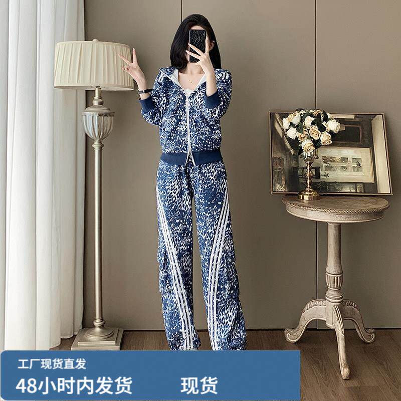 盐系运动服套装女秋季学生宽松显瘦连帽卫衣外套阔腿裤休闲两件套