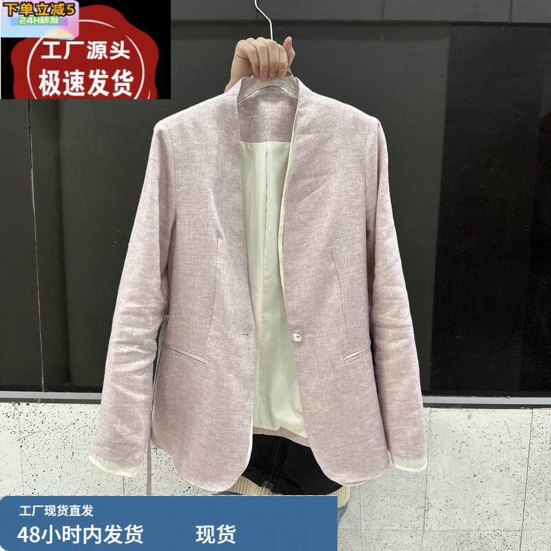 金丝亮晶西服韩国2025春 网纱拼接假两件系带收腰亚麻西装外套女