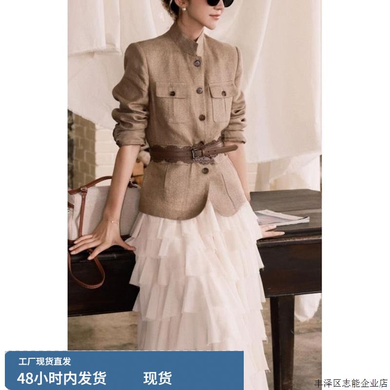 老钱风卡其色外套女2025秋轻奢高级感独特超好看减龄气质收腰上衣