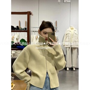 原厂现货 2022年秋冬新款羊毛材质短款收腰双拉头毛衣开衫女