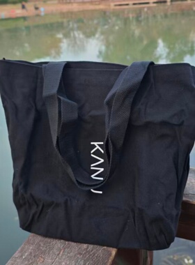 韩国厚实黑色帆布袋手提袋购物袋学生补课袋休闲逛街单肩背包字母