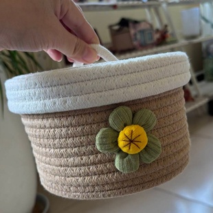 棉绳编织收纳筐零食棉麻家用桌面收纳篮储物盒杂物收纳整理筐