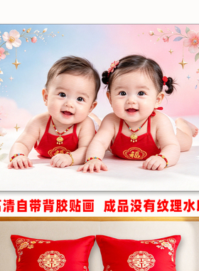 现代可爱双胞胎贴画助孕娃娃海报