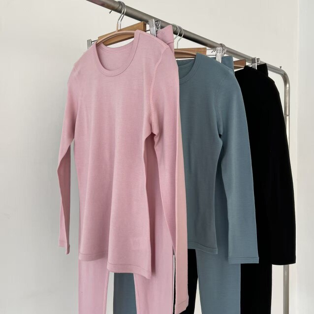 100%超细美利奴羊毛240克重 女款收腰秋衣裤套装运动居家保暖实穿