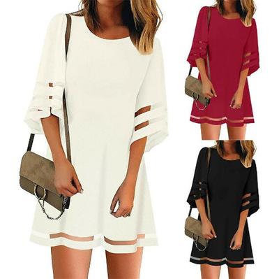 women sexy tops long T-shirt short sleeve dress платье