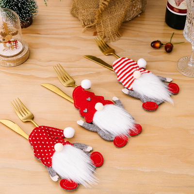 New Christmas Decoration Dwarf Knife and Fork Set Face Elde