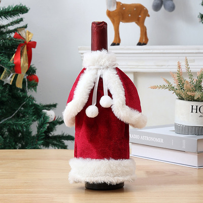 Christmas decoration gold velvet red wine bottle set dress