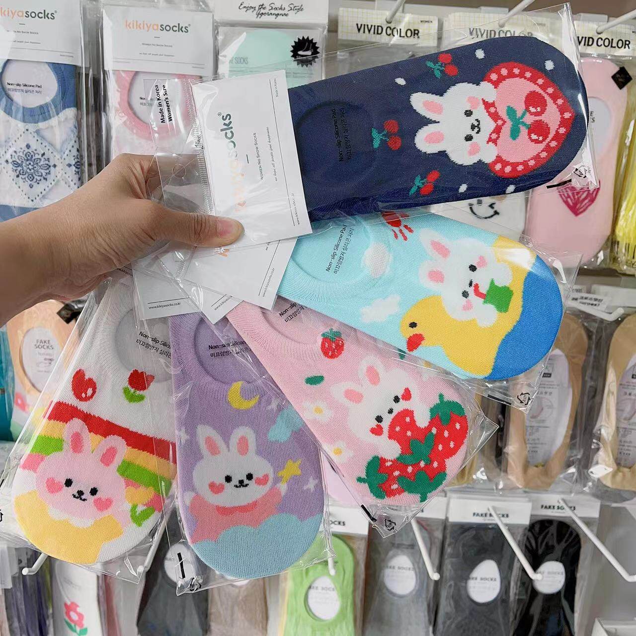 现货春夏薄棉女船袜彩虹草莓兔子浅口隐形袜kikiyasocks 韩国袜子