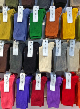 韩国进口ETNA袜子糖果色小坑条女棉袜简约纯色中筒堆堆袜