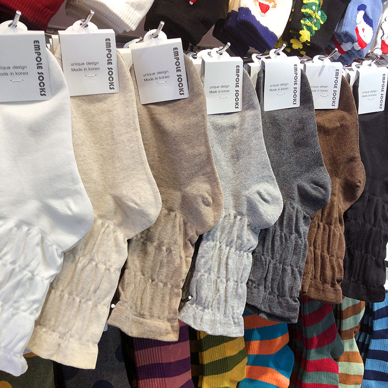 韩国进口EMPOLE泡泡边女生堆堆袜秋冬新款美拉德中筒纯色女棉