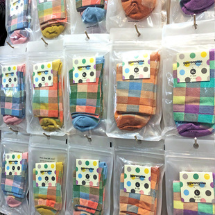 儿童潮袜子韩国东大门男女童拼色小方格中筒棉袜宝宝袜四季 小孩袜