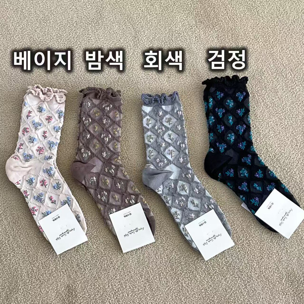韩国袜子女士袜浮雕木耳新款GG棉质柔软条纹透气吸汗中筒袜