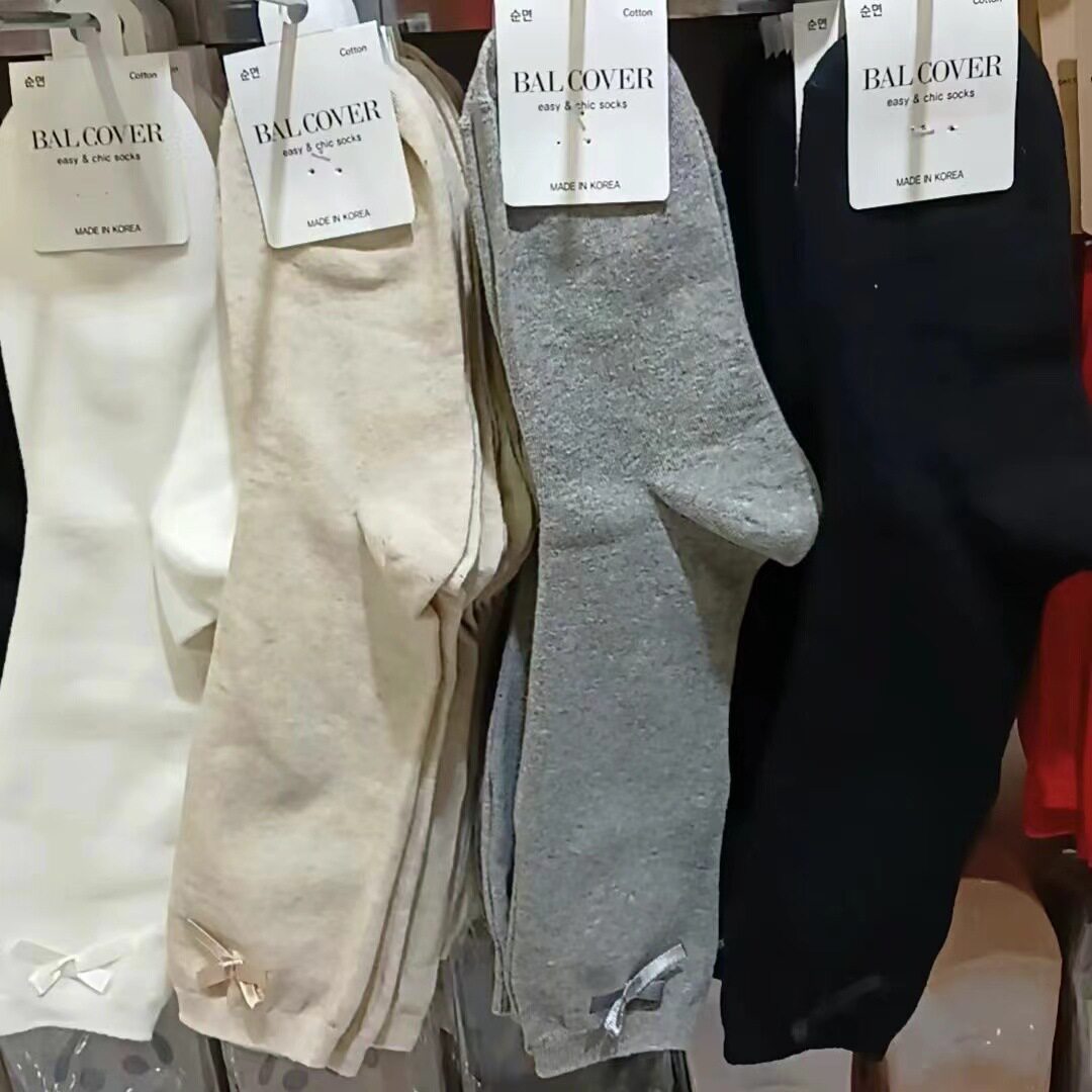 韩国袜子东大门新款蝴蝶结饰品潮搭长高腰女袜纯色棉质吸汗堆堆袜