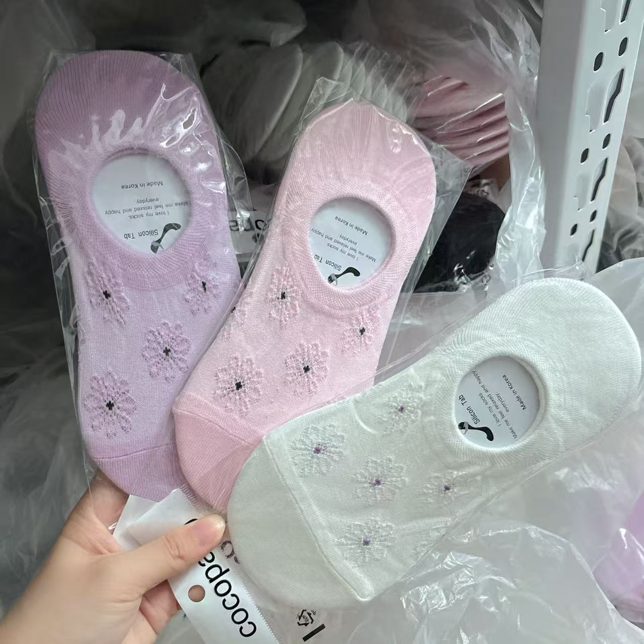 韩国东大门袜子女cocopang春夏法式少女浮雕花朵网面脚底休闲船袜