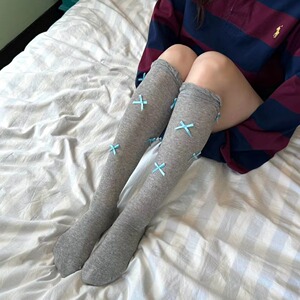 包邮韩国东大门女袜 春夏薄款蝴蝶结点缀小腿袜 ins风潮搭堆堆袜