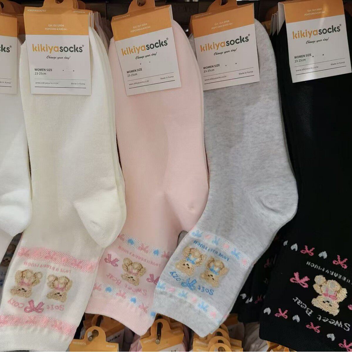 韩国进口袜子蝴蝶结小熊可爱少女甜美中筒袜东大门春夏卡通