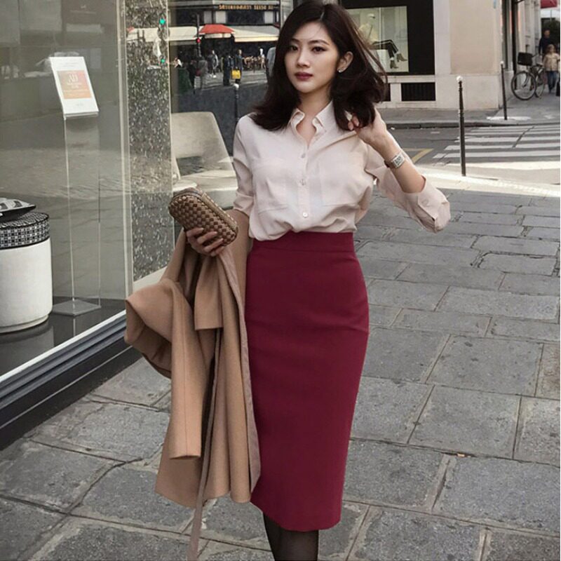 春秋新款半身裙女修身包臀裙中长裙气质高腰一步裙ol职业裙西装裙