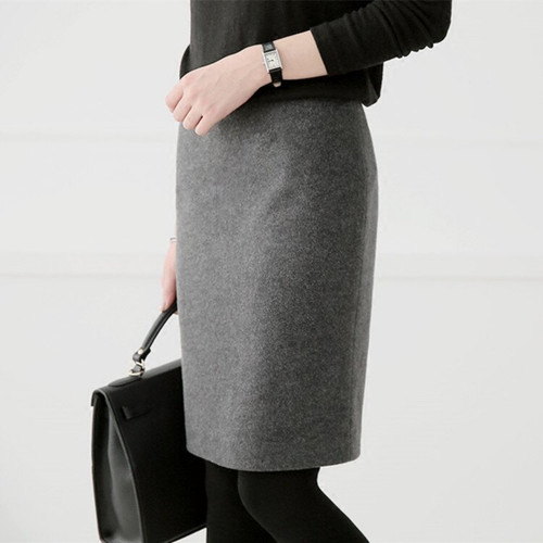 毛呢瘦高腰包一步大码职业半身裙