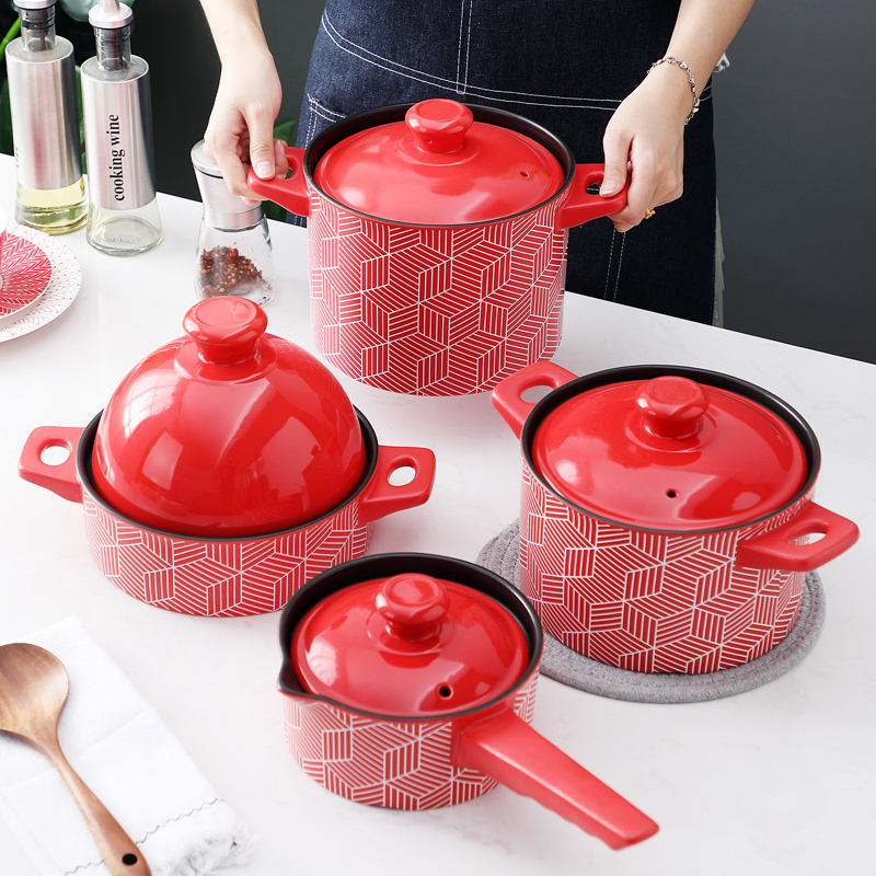 红色砂锅炖锅家用燃气煤气灶专用耐高温陶瓷沙锅煲仔饭煲汤干烧锅