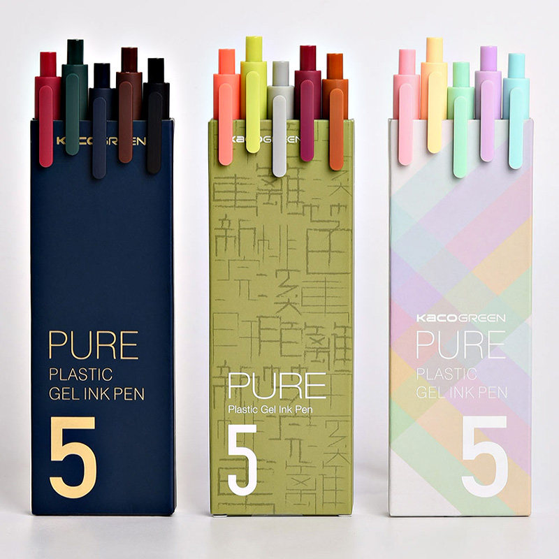 kaco书源复古色中性笔学生用按动彩色水笔做笔记手帐专用彩笔多色签字