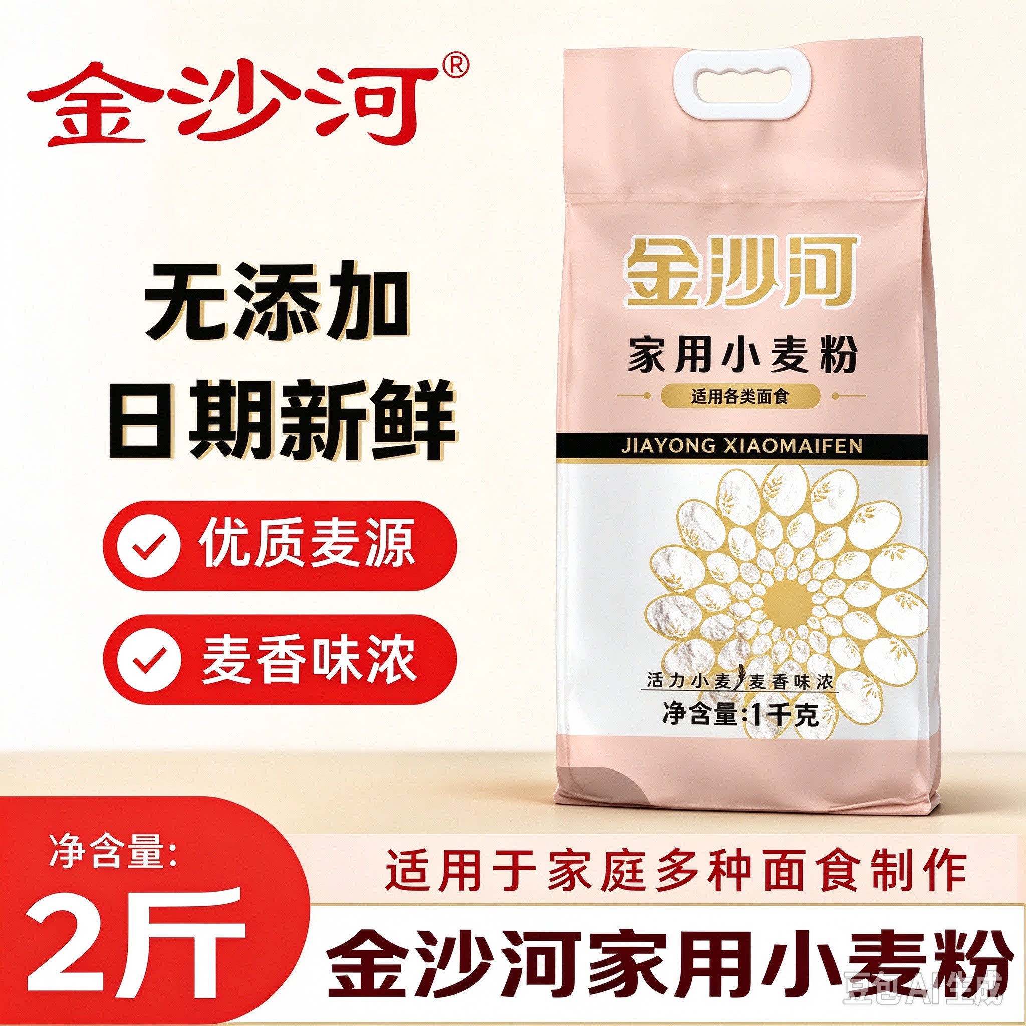 金沙河家用面粉2斤家用无添加白面粉包子馒头多用面粉小包装1kg