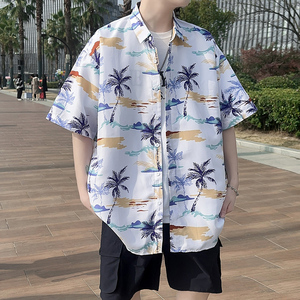 高品质男生短袖衬衫港风痞帅宽松休闲外套防C328P35，男装T恤，电商A056