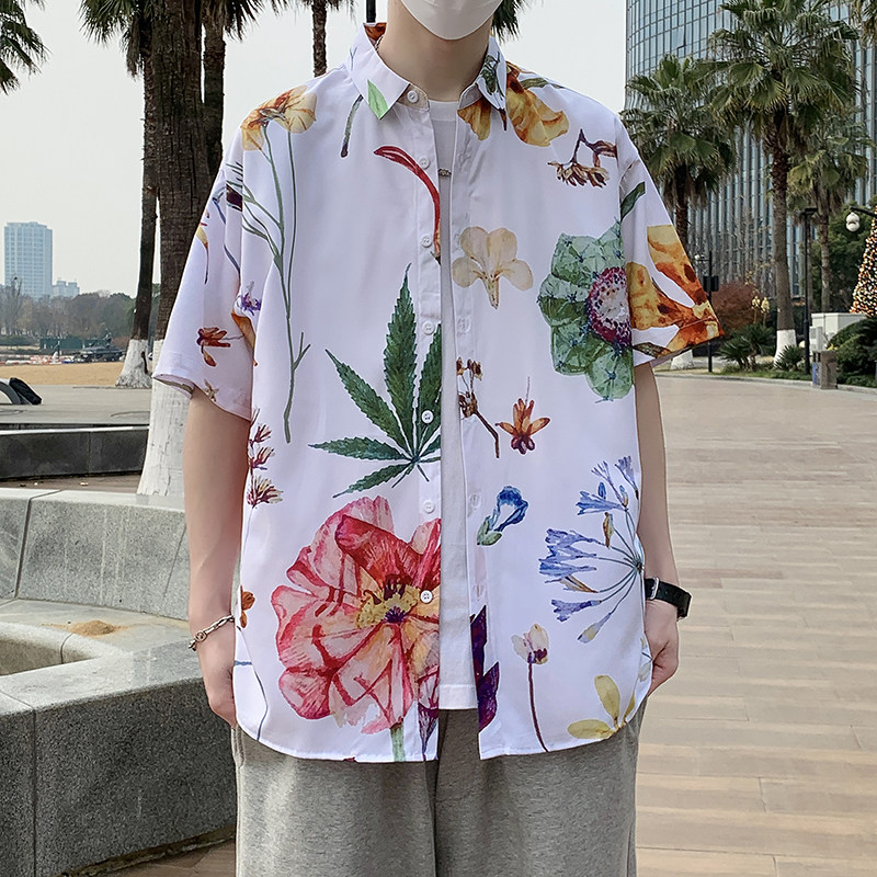 夏季短袖衬衫丝光棉免烫花衬衣男胖子宽松印花半袖7229P35,男装T恤,电商A056
