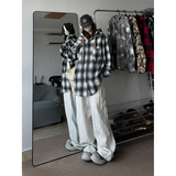 磨毛加厚格子中性休闲衬衫外套卡其色男连帽衬衫夹克A056-5720P55，男装夹克，电商A056