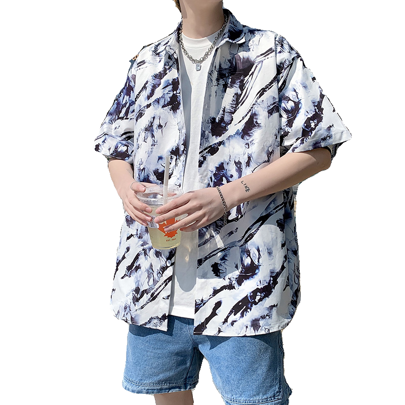 C323大码高品质男生短袖衬衫宽松港风大码衬衣P35,男装T恤,电商A056