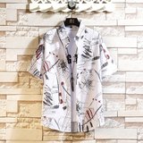 男短袖印花白色黑色日系大码衬衫056-C173-P45,男装T恤,电商A056,电商基地 男短袖印花白色黑色日系大码衬衫056-C173-P45,男装T恤,电商A056,电商基地