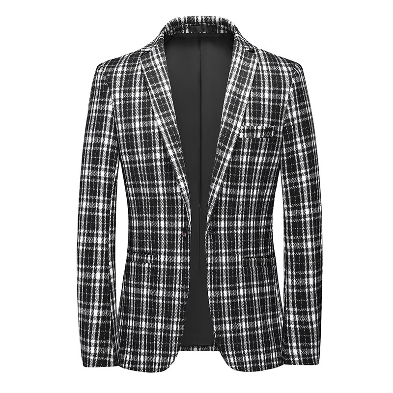 男士时尚休闲西装外套修身青年格子宴会礼服小西服上衣潮9980P95,男装西服套装,电商A056